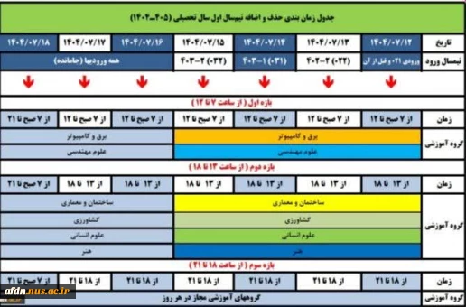 ***جدول زمانبندی حذف و اضافه نیمسال اول سال تحصیلی 1404-1405*****