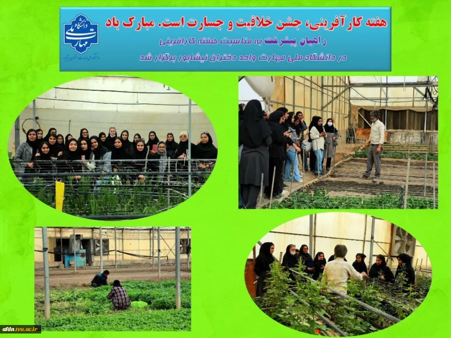 بازدید دانشجویان گیاهان دارویی آموزشکده دختران نیشابور به مناسبت هفته کار افرینی از مجتمع گلخانه ای پردیس صحرا 2