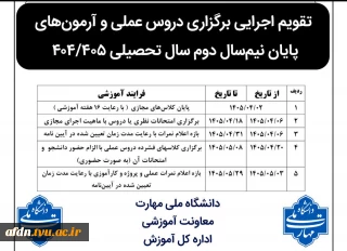 چکیده تقویم آموزشی و کلاس‌های حضوری دروس عملی